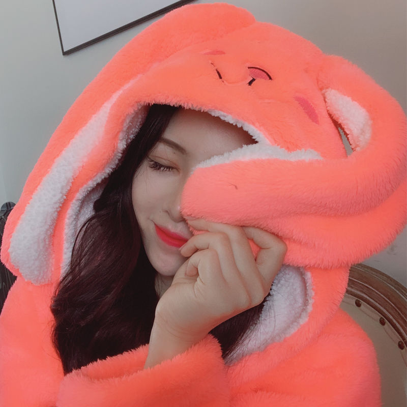Cute Oversized Hat Coral Fleece Bathrobe Loose Plush Fleece Night Gown With Hood