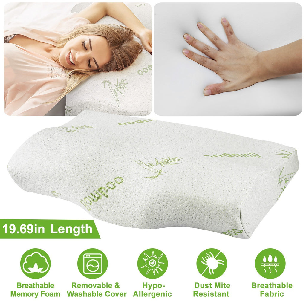 1Pc Bamboo Memory Foam Sleep Pillow Contoured Cervical Orthopedic Pillow Neck Support Breath Pillow