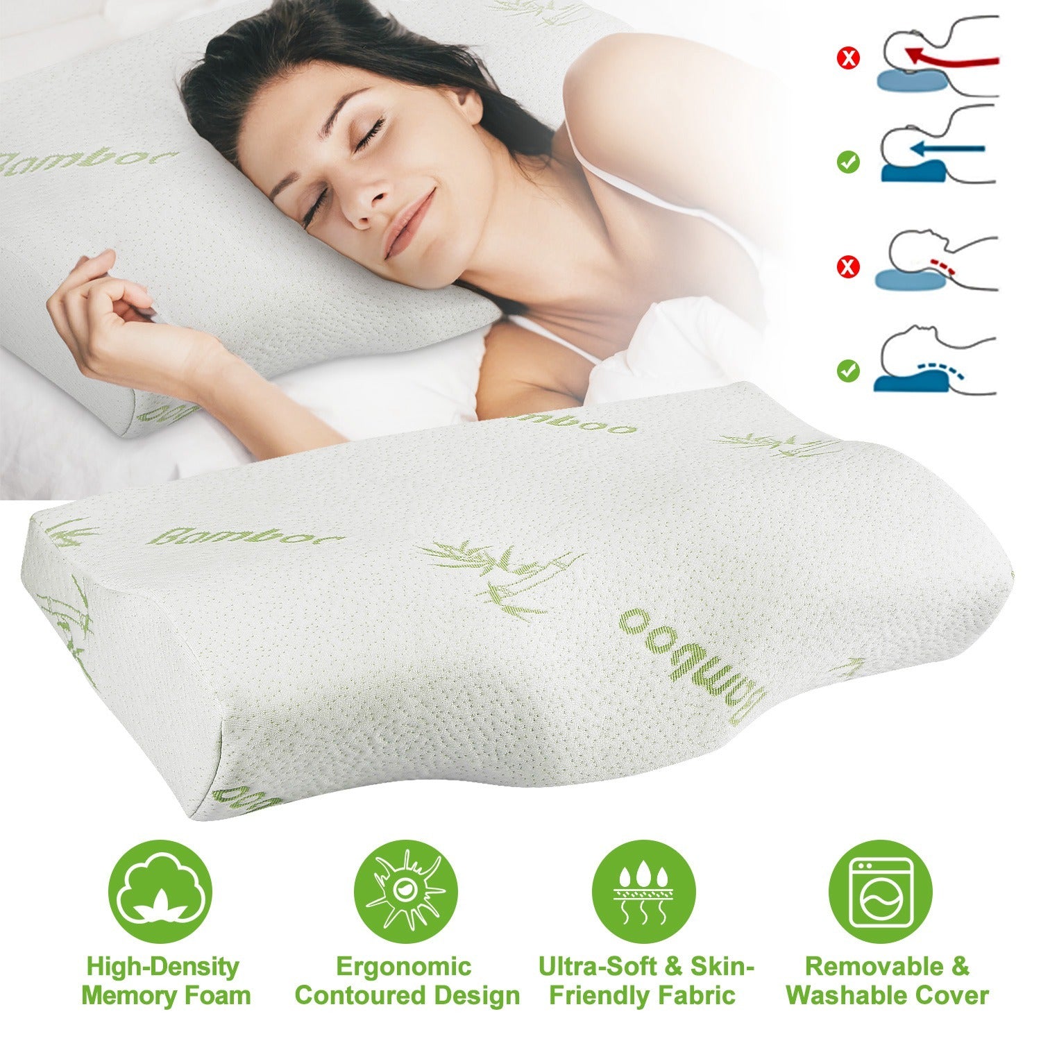 1Pc Bamboo Memory Foam Sleep Pillow Contoured Cervical Orthopedic Pillow Neck Support Breath Pillow